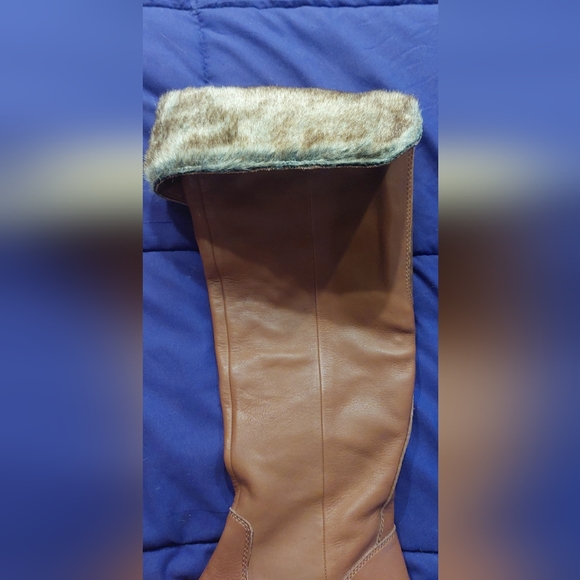Lucky Brand Generall Tall Leather Riding Boots Fur Cuff - Picture 3 of 9